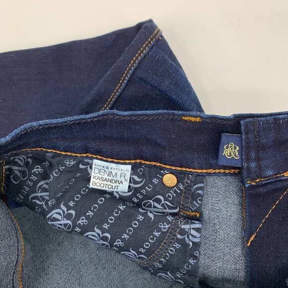 Rock & Republic Kassandra bootcut flare jeans dark blue wash embroidery denim 12 - Picture 6 of 7